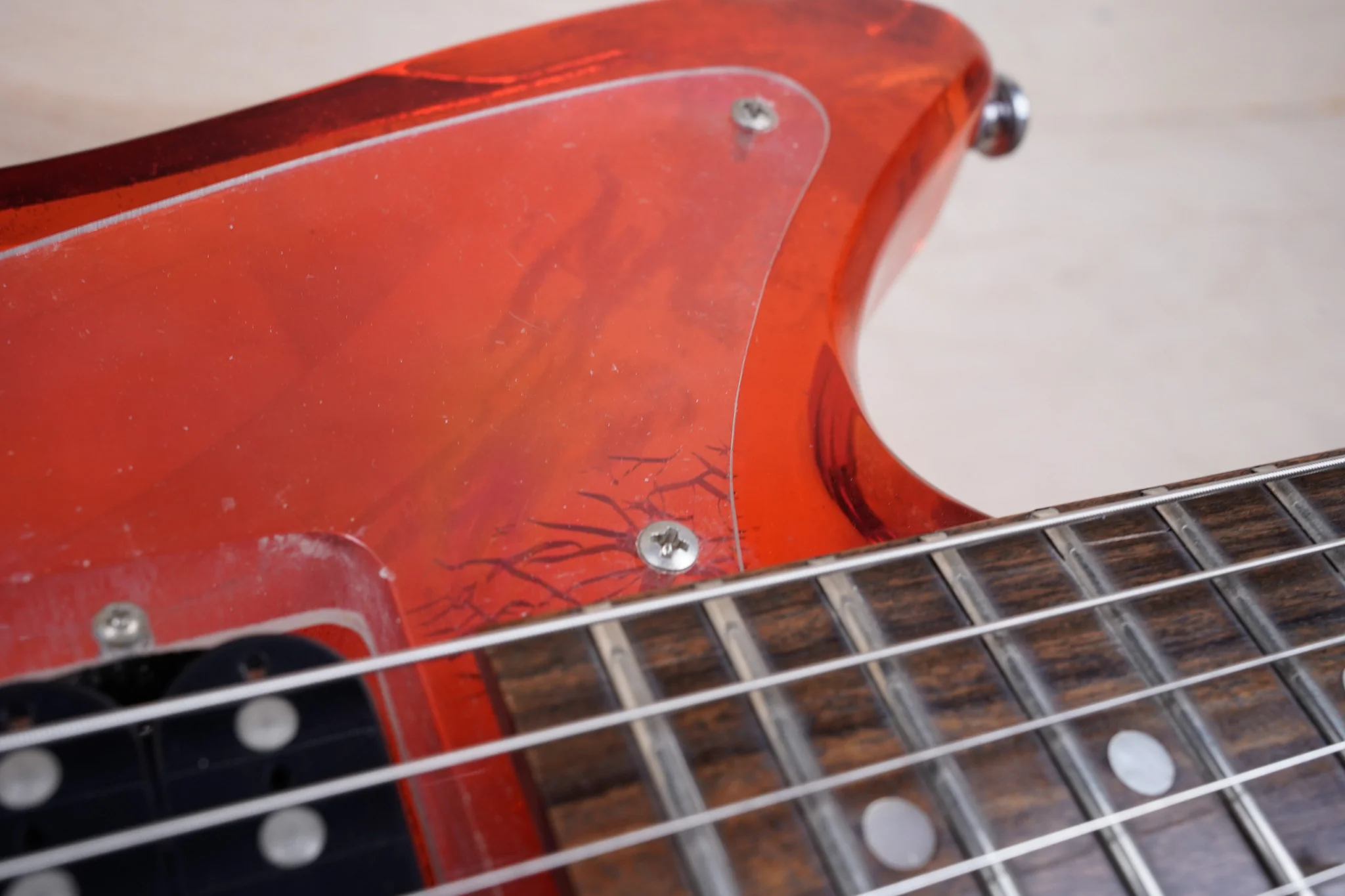 Barclay 5004 Acrylic Offset Guitar 1990's Translucent Red w/ Bag - Image 11