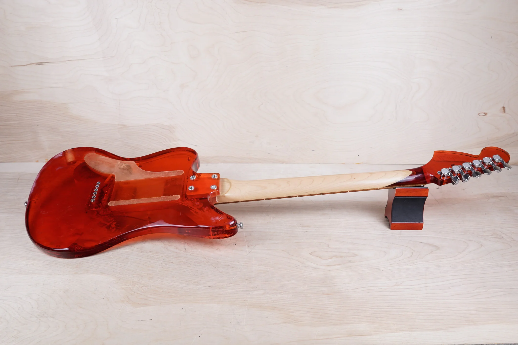 Barclay 5004 Acrylic Offset Guitar 1990's Translucent Red w/ Bag - Image 13