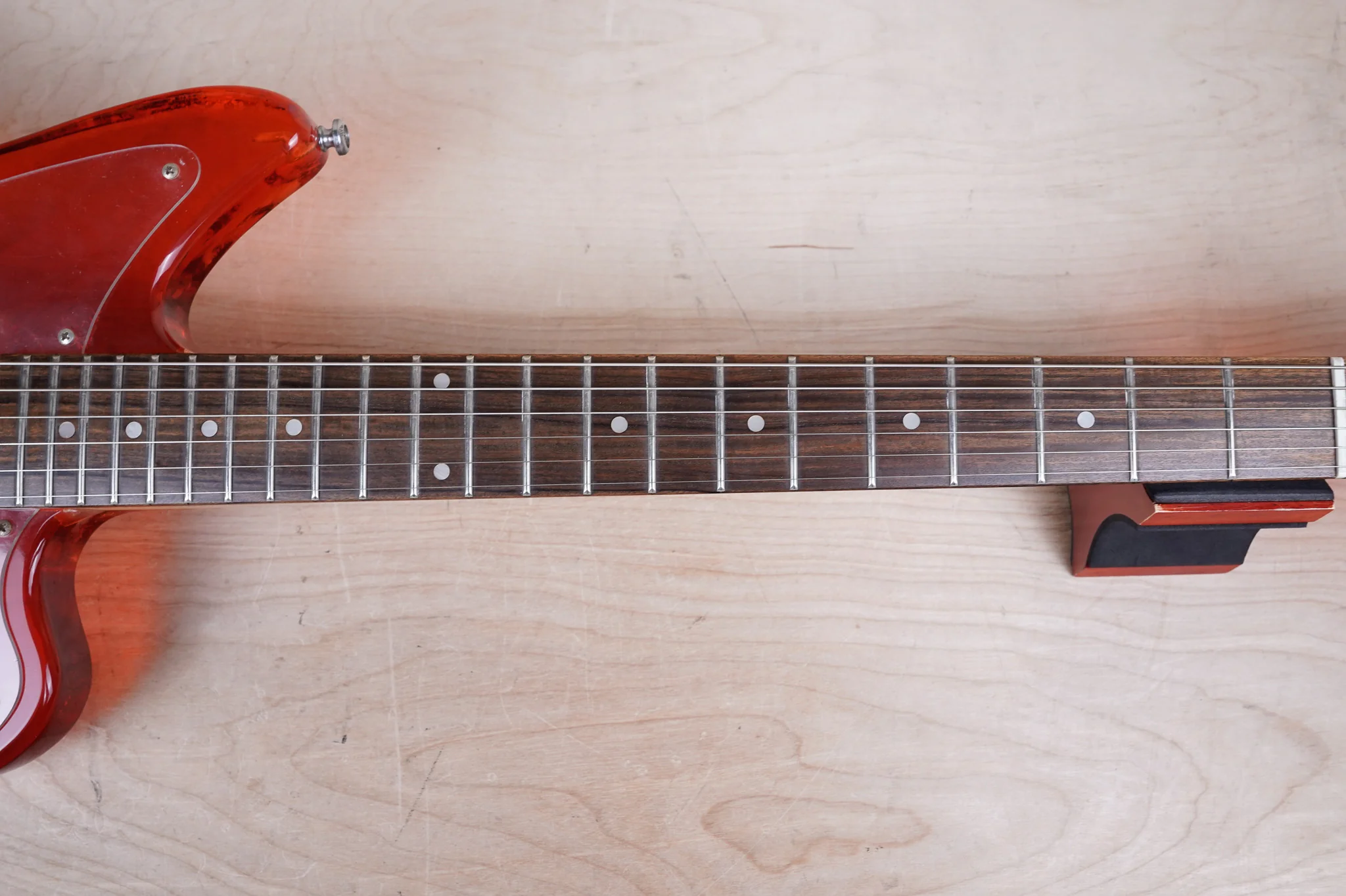 Barclay 5004 Acrylic Offset Guitar 1990's Translucent Red w/ Bag - Image 6
