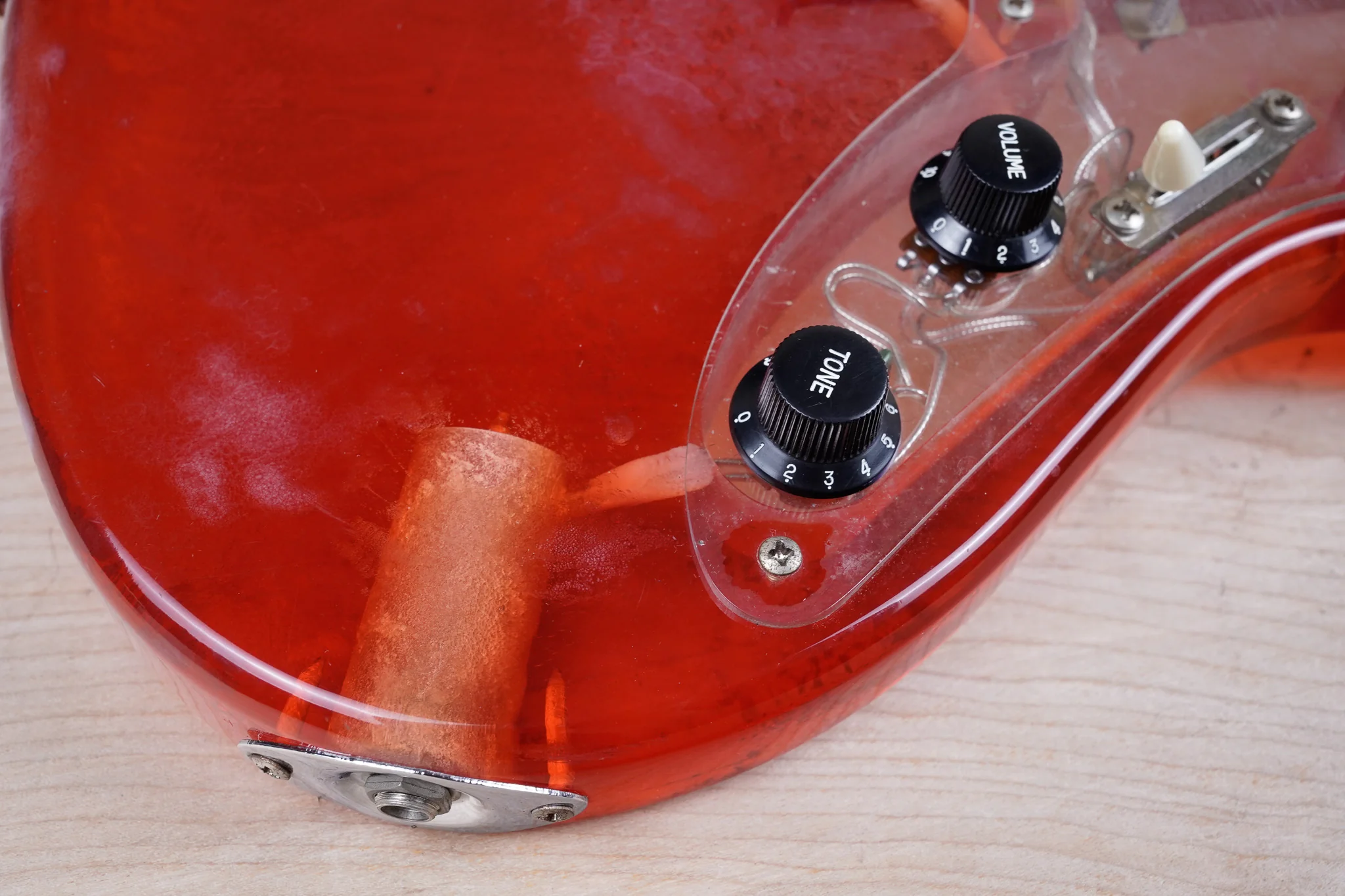 Barclay 5004 Acrylic Offset Guitar 1990's Translucent Red w/ Bag - Image 8