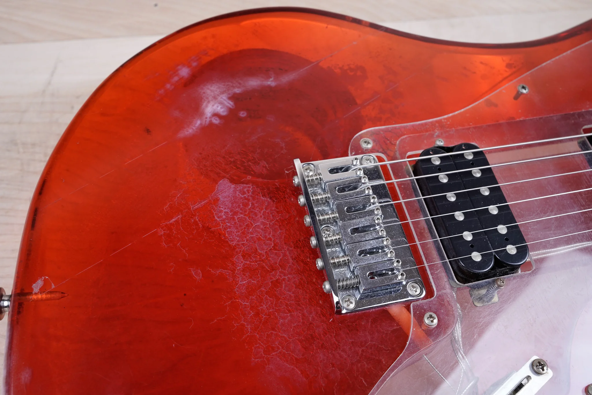 Barclay 5004 Acrylic Offset Guitar 1990's Translucent Red w/ Bag - Image 9