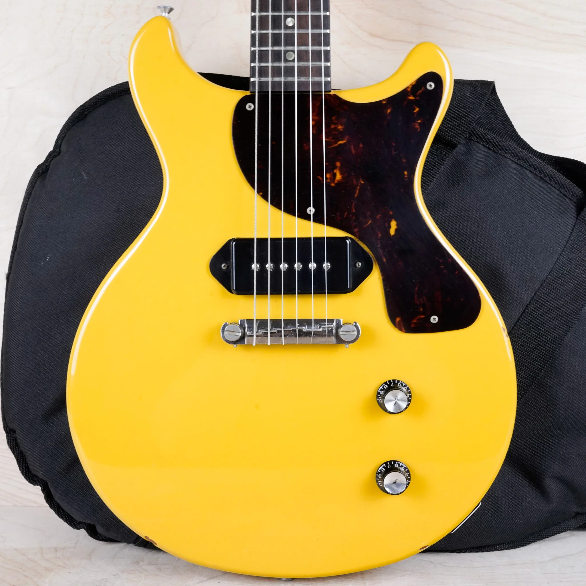 Burny Rock n' Roll RTV-55 MIJ 1992 Junior Yellow Double Cutaway TV Jr DC w/ Bag