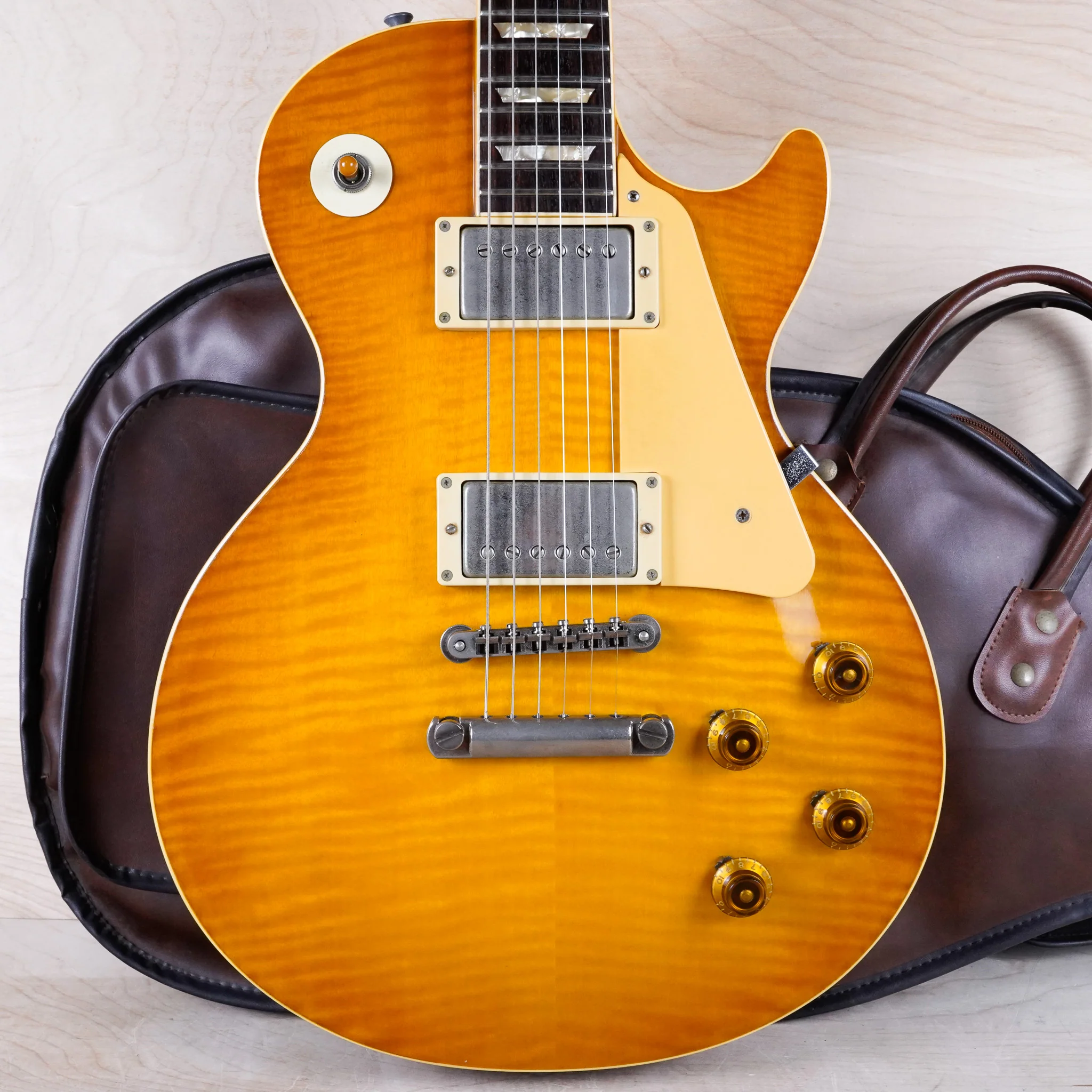 Burny Super Grade RLG-60 '59 Model MIJ 1989 Cherry Old Sunburst Flame Top Vintage Japan w/ Bag
