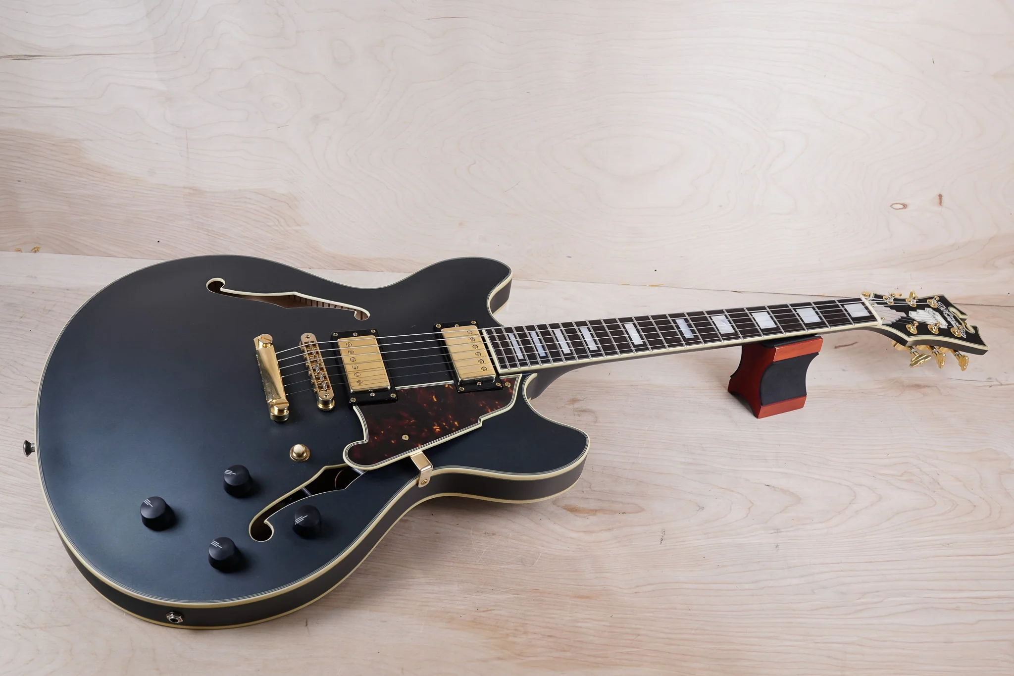 D'Angelico Excel EX-DC Semi-Hollow Body Electric Guitar 2015 Solid Black Satin Finish w/ OHSC - Image 4