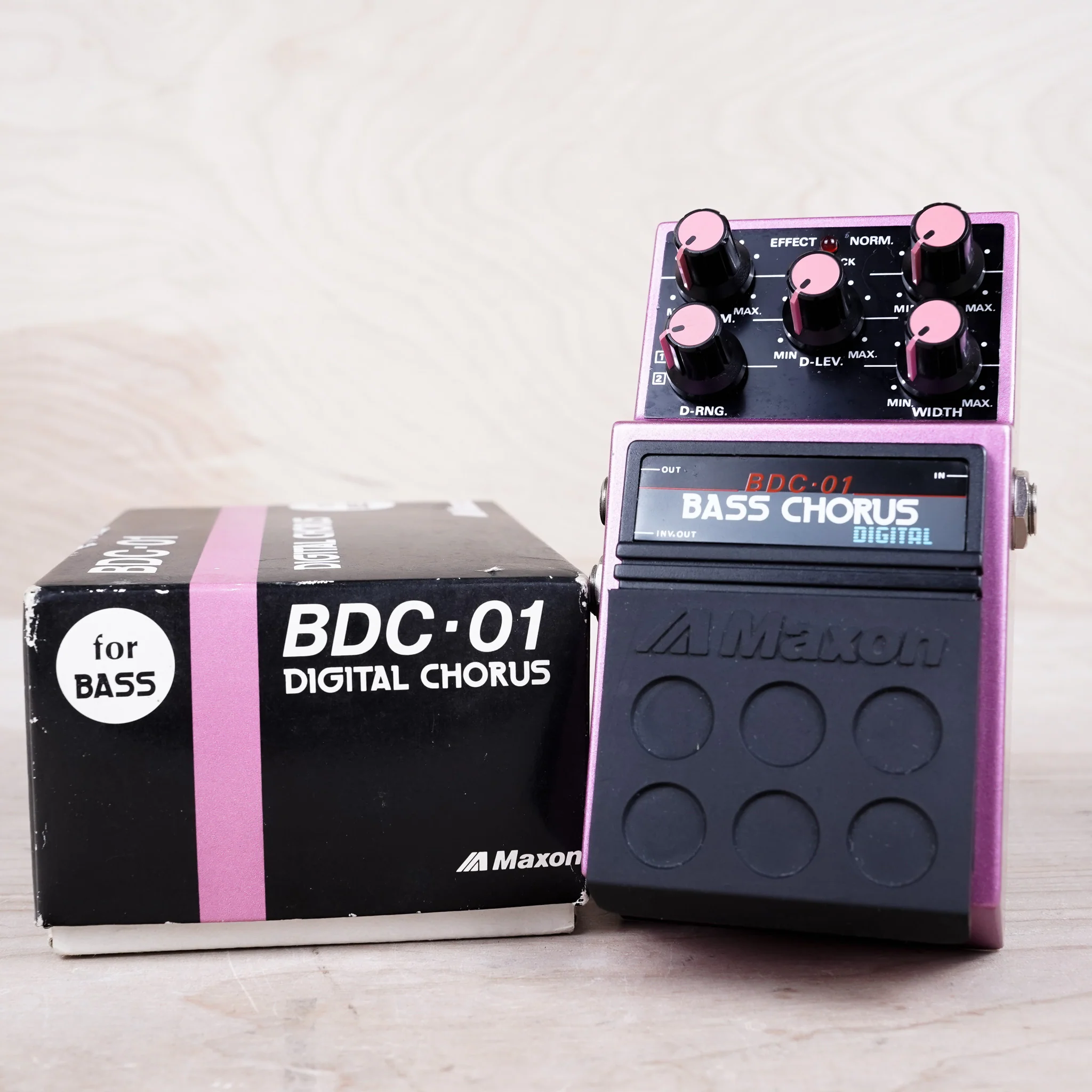 Maxon BDC-01 Bass Chorus 1980s Pink Vintage Made in Japan MIJ w/ Original Box, Paperwork, Sticker